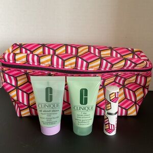 NEW Clinique Bundle - Cosmetic Bag, Lipstick and 2 Cleansers